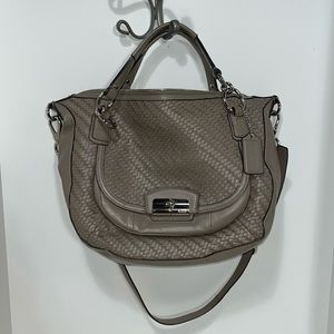 Coach Christine Woven Hobo Leather 19312 2way Handbag Crossbody Beige